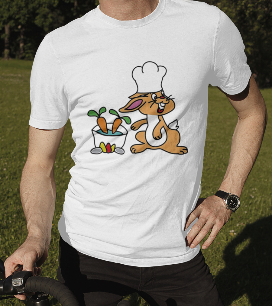Cartoon Bunny Chef Cooking With Carrots And Pot T-Shirt