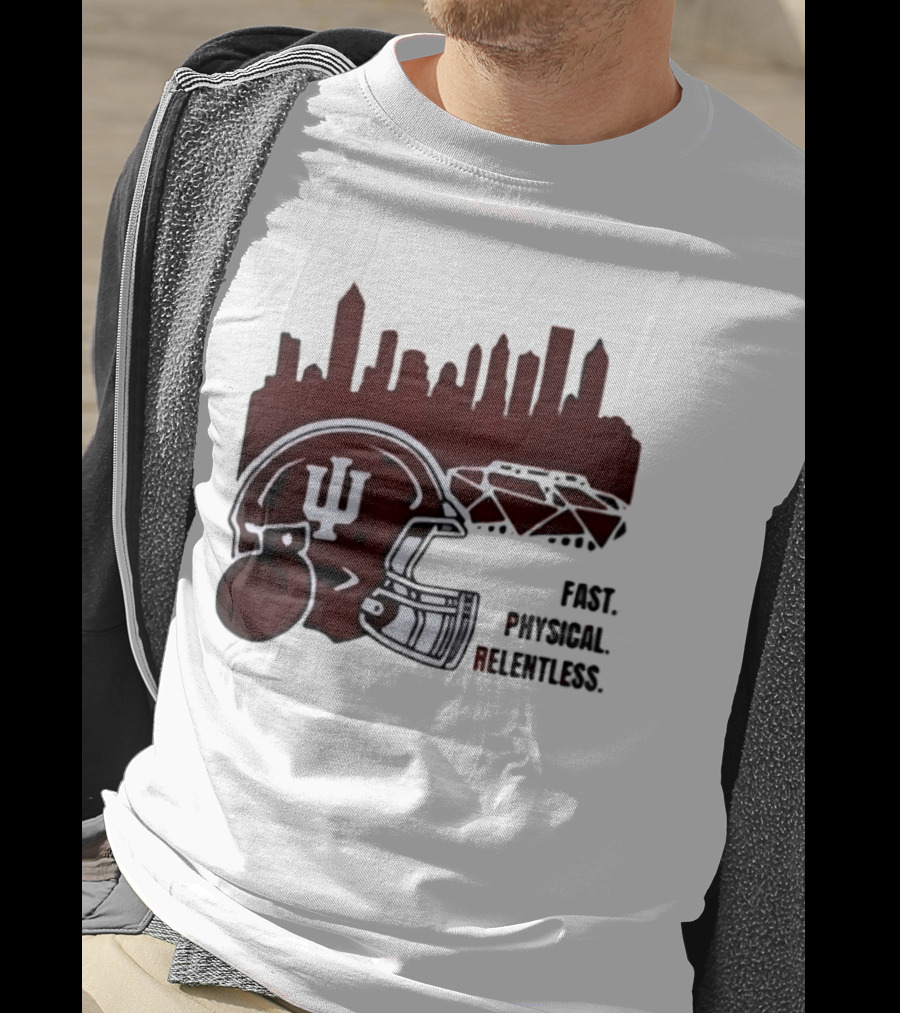 Indiana Hoosiers Helmet City Skyline Fast Physical Relentless T-Shirt