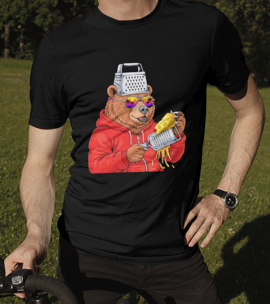Bear With Cheese Grater Hat And Sunglasses With Bright Palm Tree Reflection T-Shirt