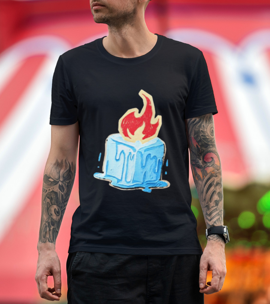 Melting Ice Cube Red Flame Emblem: Subtle Anti ICE Concept T-Shirt