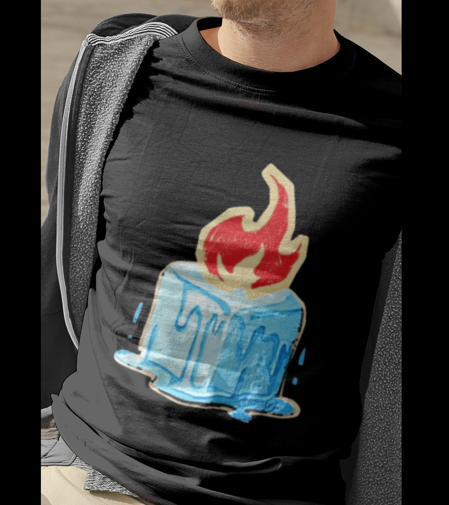 Melting Ice Cube Red Flame Emblem: Subtle Anti ICE Concept T-Shirt