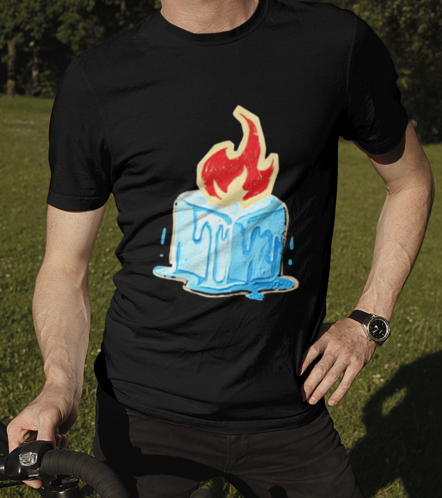 Melting Ice Cube Red Flame Emblem: Subtle Anti ICE Concept T-Shirt