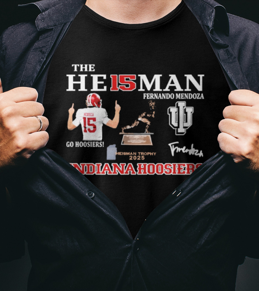 Fernando Mendoza 15 Indiana Hoosiers Heisman Trophy Indiana University Football T-Shirt