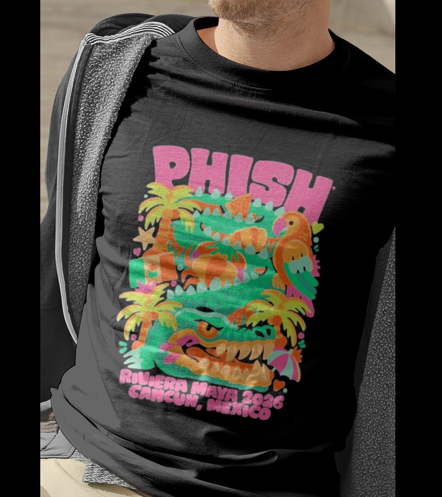 Phish Riviera Maya 2026 Cancun Mexico Gator And Parrot Tropical Vibes T-Shirt