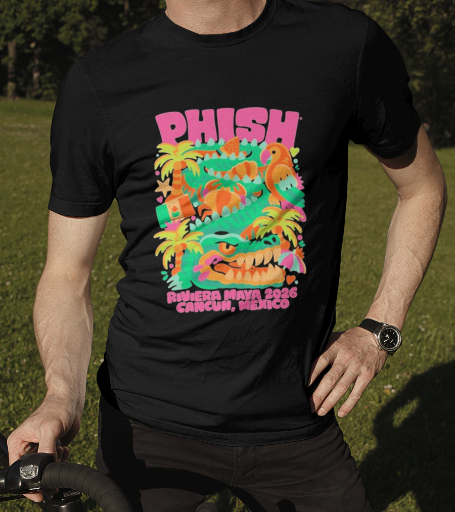 Phish Riviera Maya 2026 Cancun Mexico Gator And Parrot Tropical Vibes T-Shirt