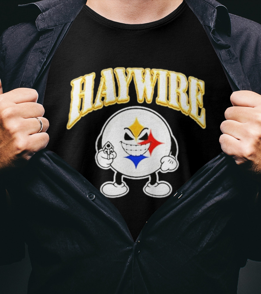 Pittsburgh Steelers Haywire Fun Character With Gun And Grin T-Shirt