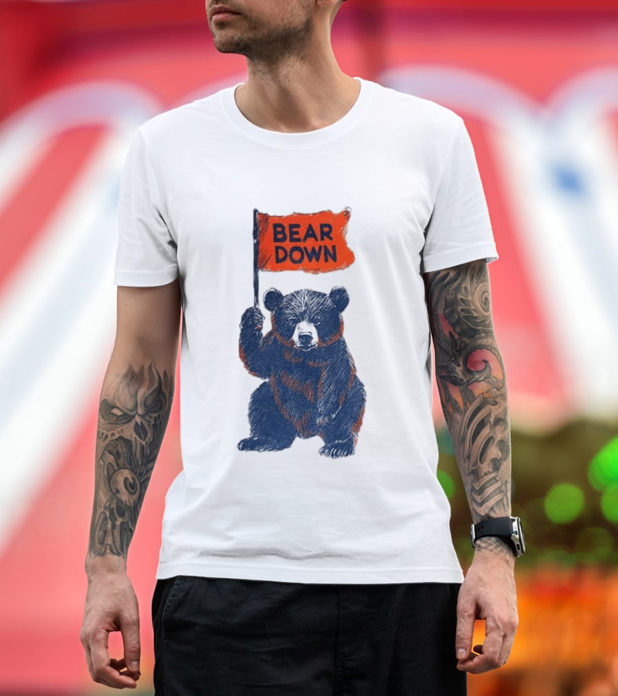 Bear Holding Bear Down Flag Chicago Bears Football 2026 T-Shirt