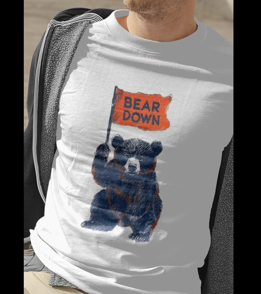 Bear Holding Bear Down Flag Chicago Bears Football 2026 T-Shirt