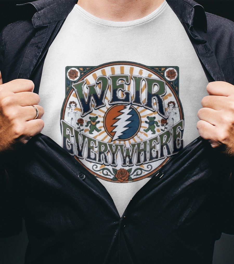 Weir Everywhere Grateful Dead Lightning Bolt Bears Roses T-Shirt