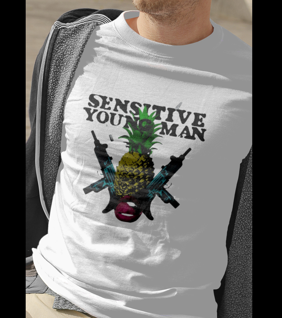 Sensitive Young Man Pineapple With Guns And Lips T-Shirt