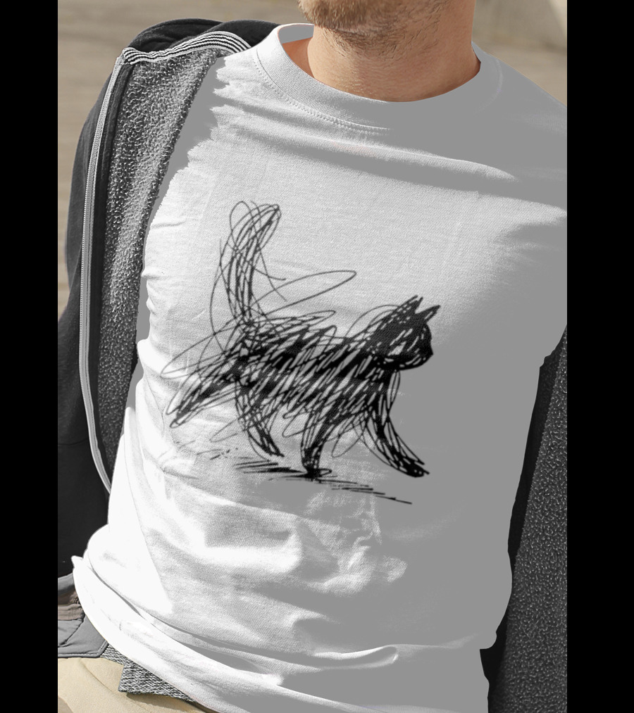 Minimalist Cat Scribble Sketch T-Shirt