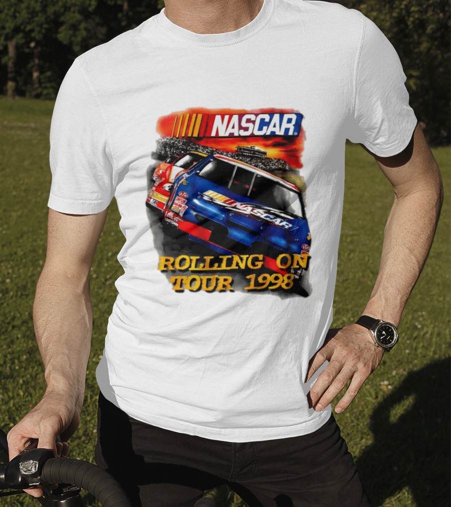 NASCAR Rolling On Tour 1998 Vintage Racing Scene T-Shirt