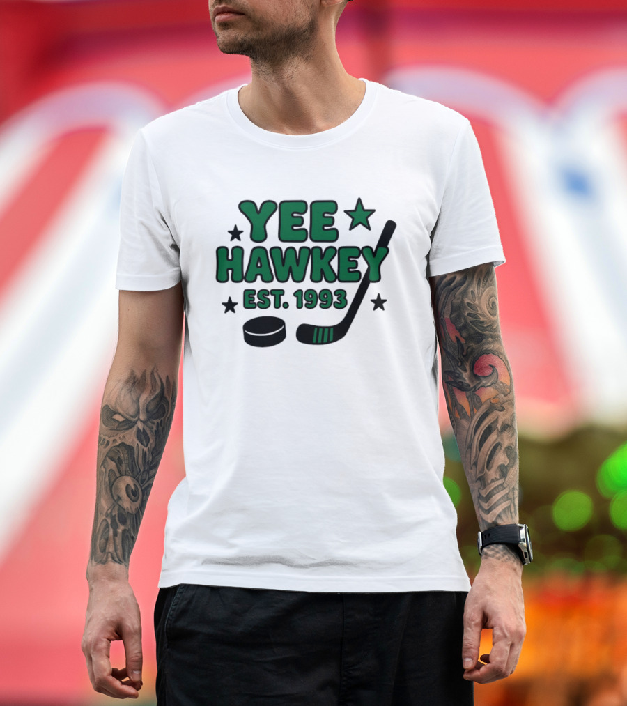 Yee Hawkey Hockey Stick Puck Stars Est 1993 T-Shirt