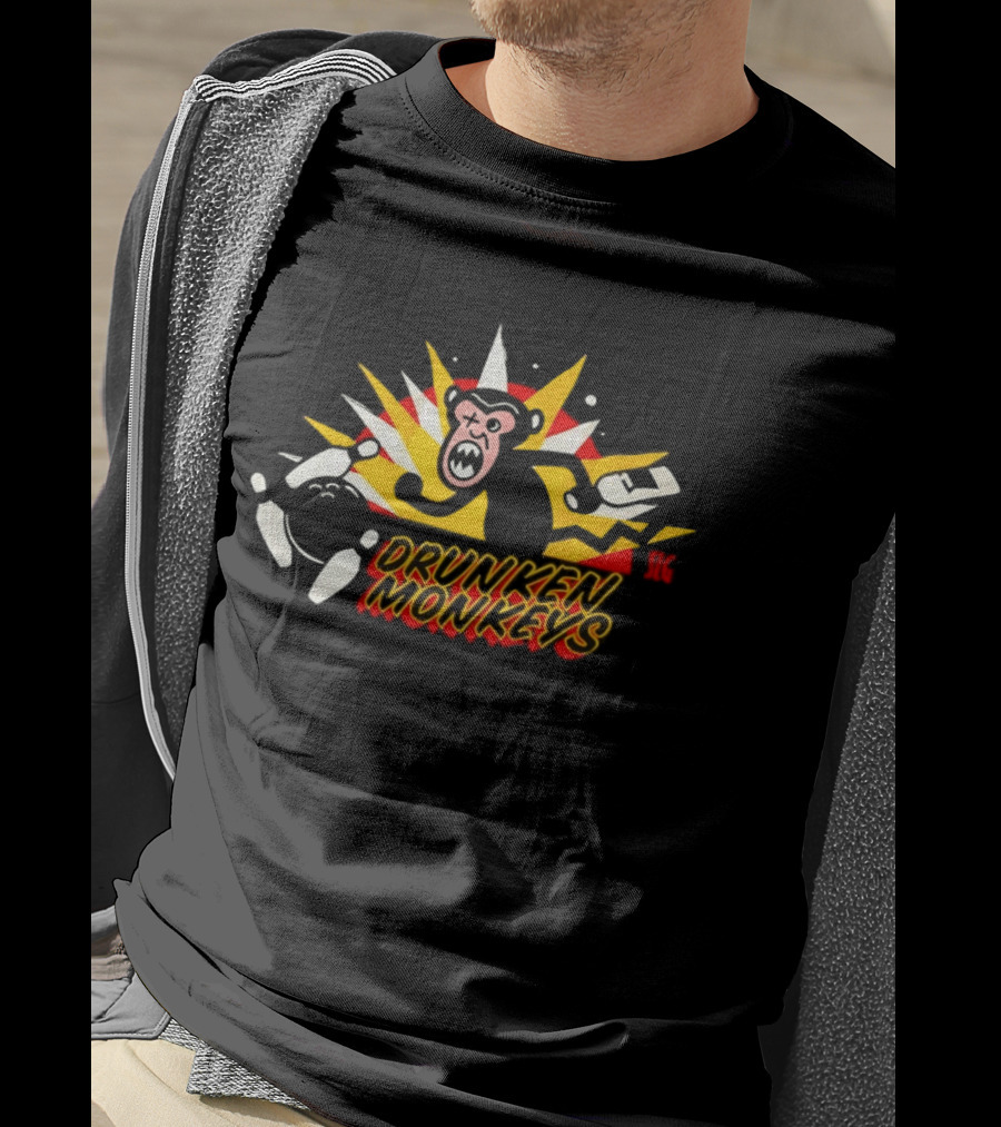 Drunken Monkeys Colorful Fun Party Scene With Monkey And Bottles T-Shirt