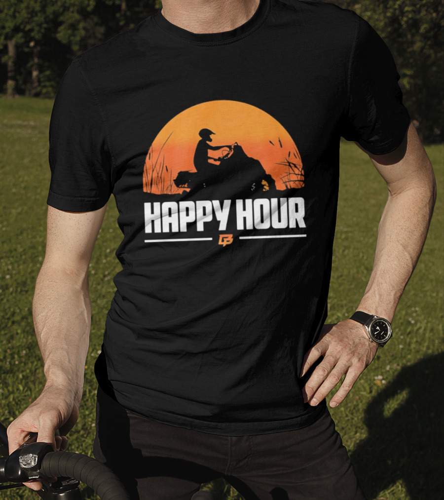Happy Hour Motorcycle Sunset Silhouette Adventure T-Shirt