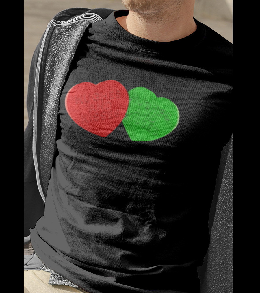 Hughes And Kisses Red Green Heart T-Shirt