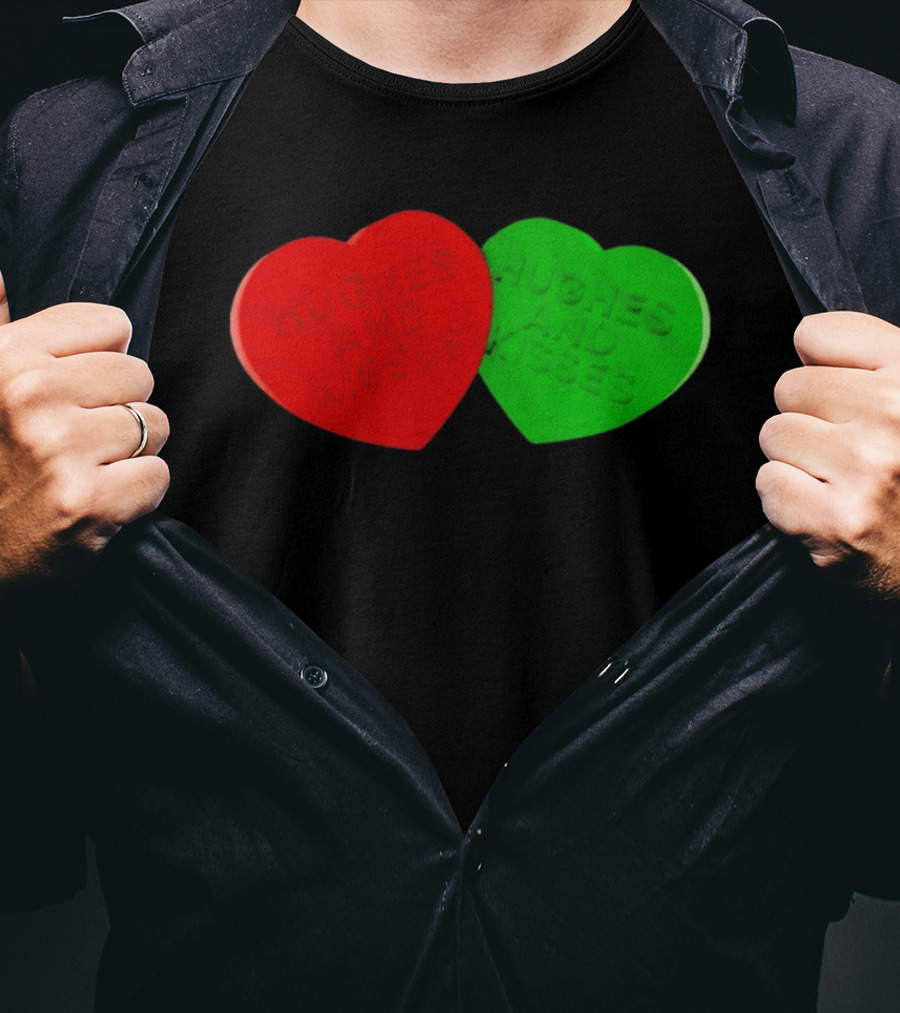 Hughes And Kisses Red Green Heart T-Shirt