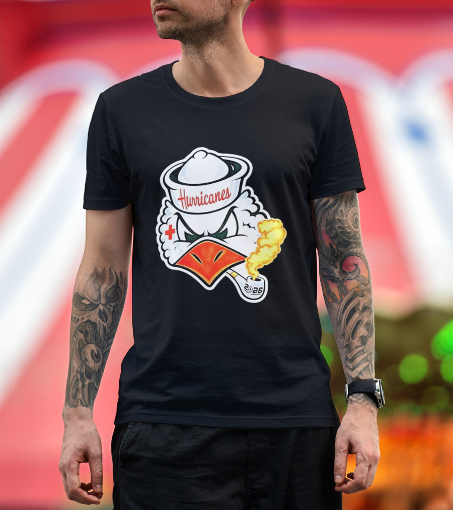 Miami Hurricanes Sebastian Mascot 2026 Pipe Gold Smoke T-Shirt