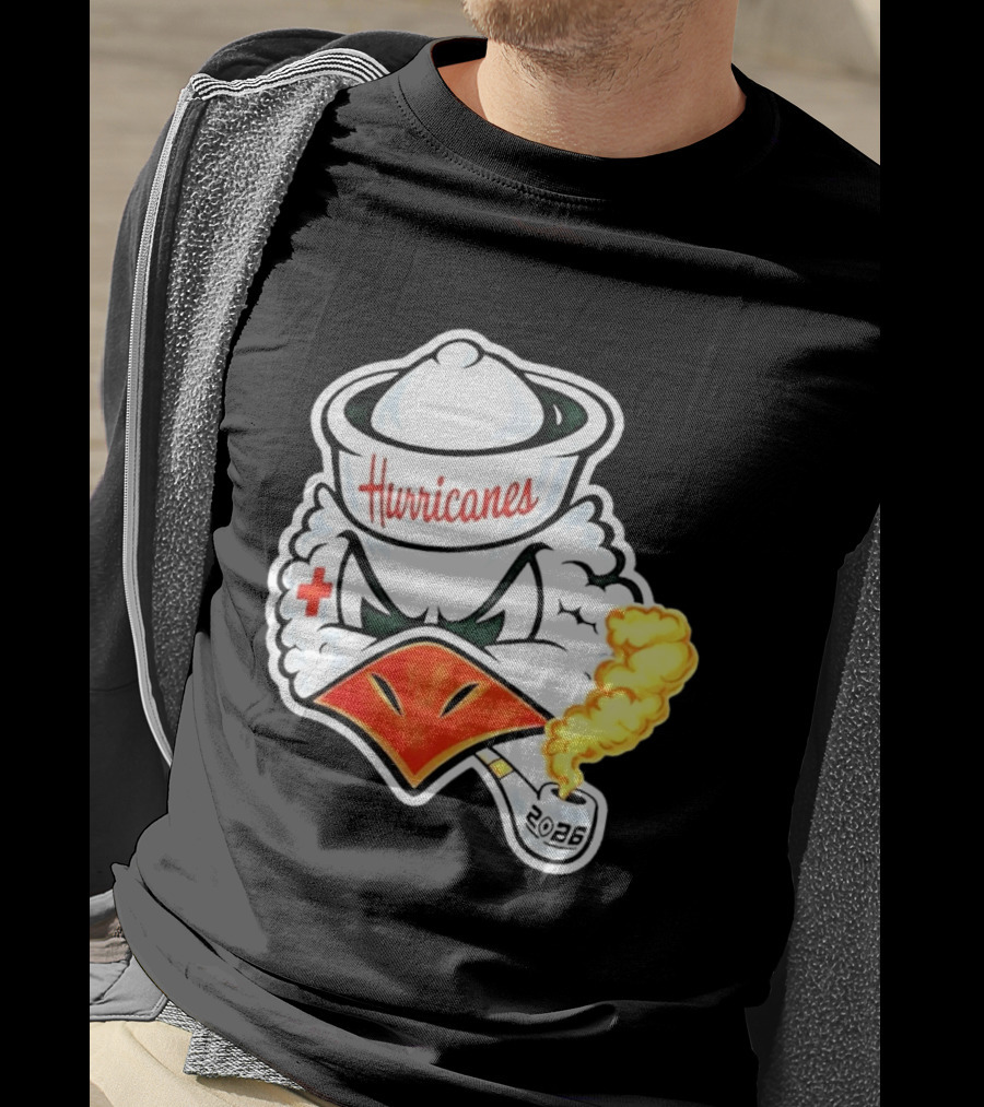 Miami Hurricanes Sebastian Mascot 2026 Pipe Gold Smoke T-Shirt