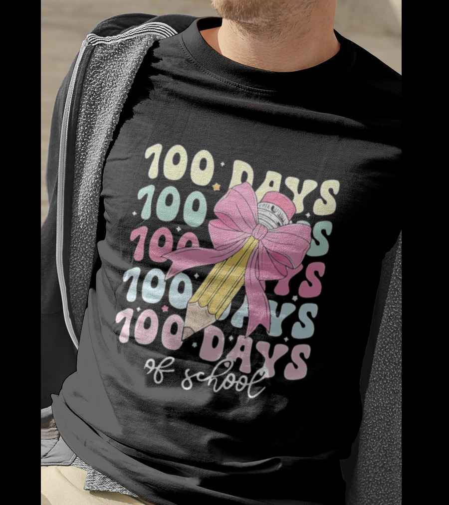 100 Days Of School Pink Bow Pencil Celebration T-Shirt