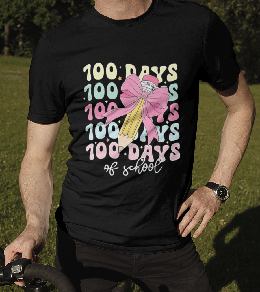 100 Days Of School Pink Bow Pencil Celebration T-Shirt