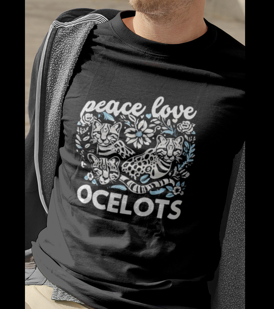Peace Love Ocelots Floral Cat Embrace T-Shirt
