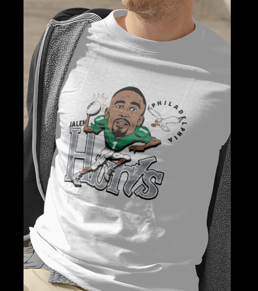 Jalen Hurts Philadelphia Eagles Football Caricature Running Action T-Shirt