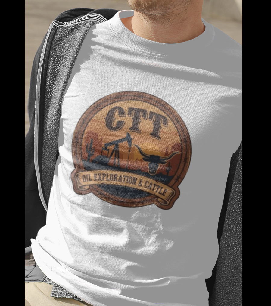 CTT Oil Exploration & Cattle West Texas Sunset Pumpjack And Longhorn Desert Scene T-Shirt