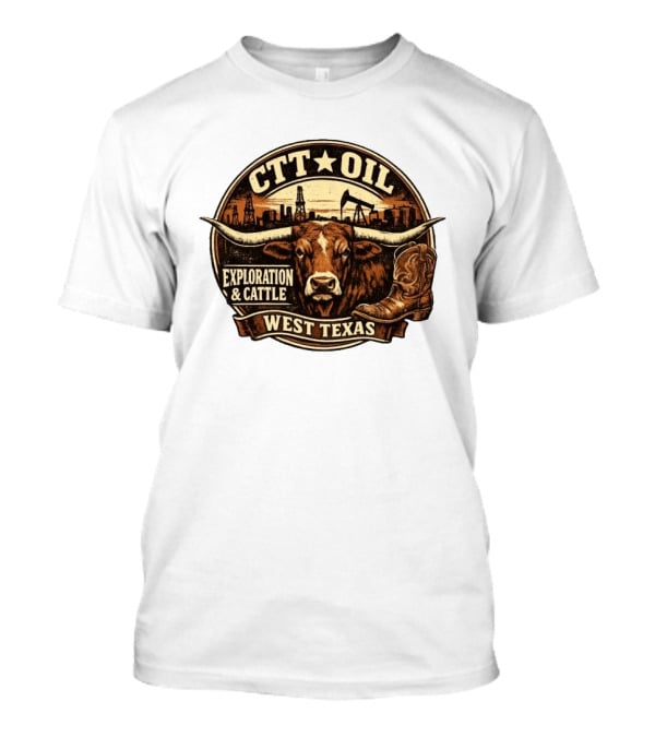 CTT Oil Exploration And Cattle West Texas Longhorn Boot Iconography T-Shirt