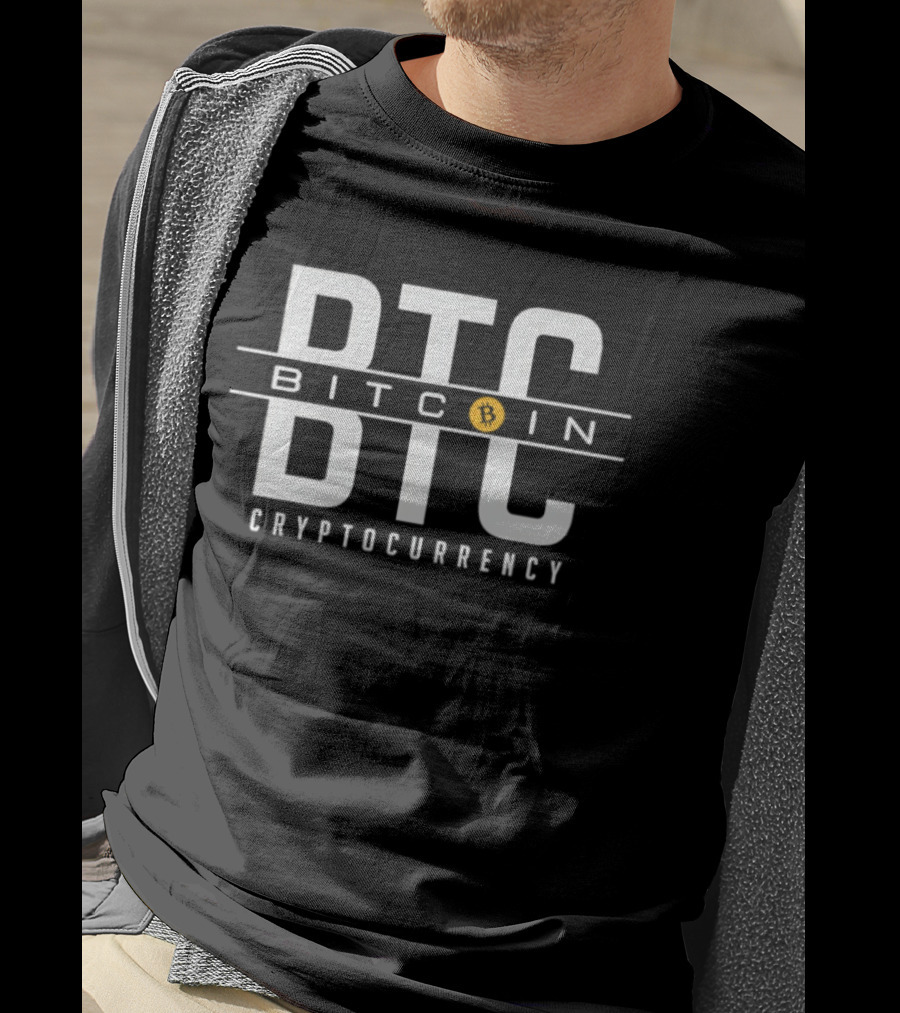 BTC Bitcoin Cryptocurrency Bold White Text With Orange Circle Accent T-Shirt
