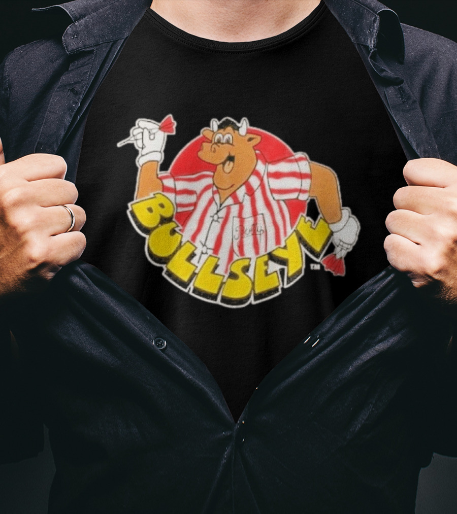 Bullseye Cartoon Bull With Darts Red And White Stripes T-Shirt