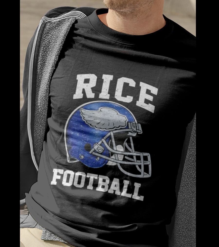 Rice Football Blue Winged Helmet T-Shirt