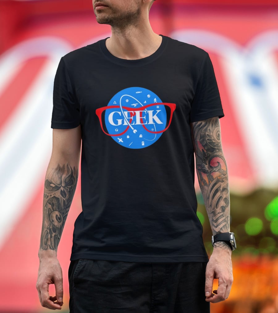 Geek Glasses Space Icons Distressed Patch T-Shirt