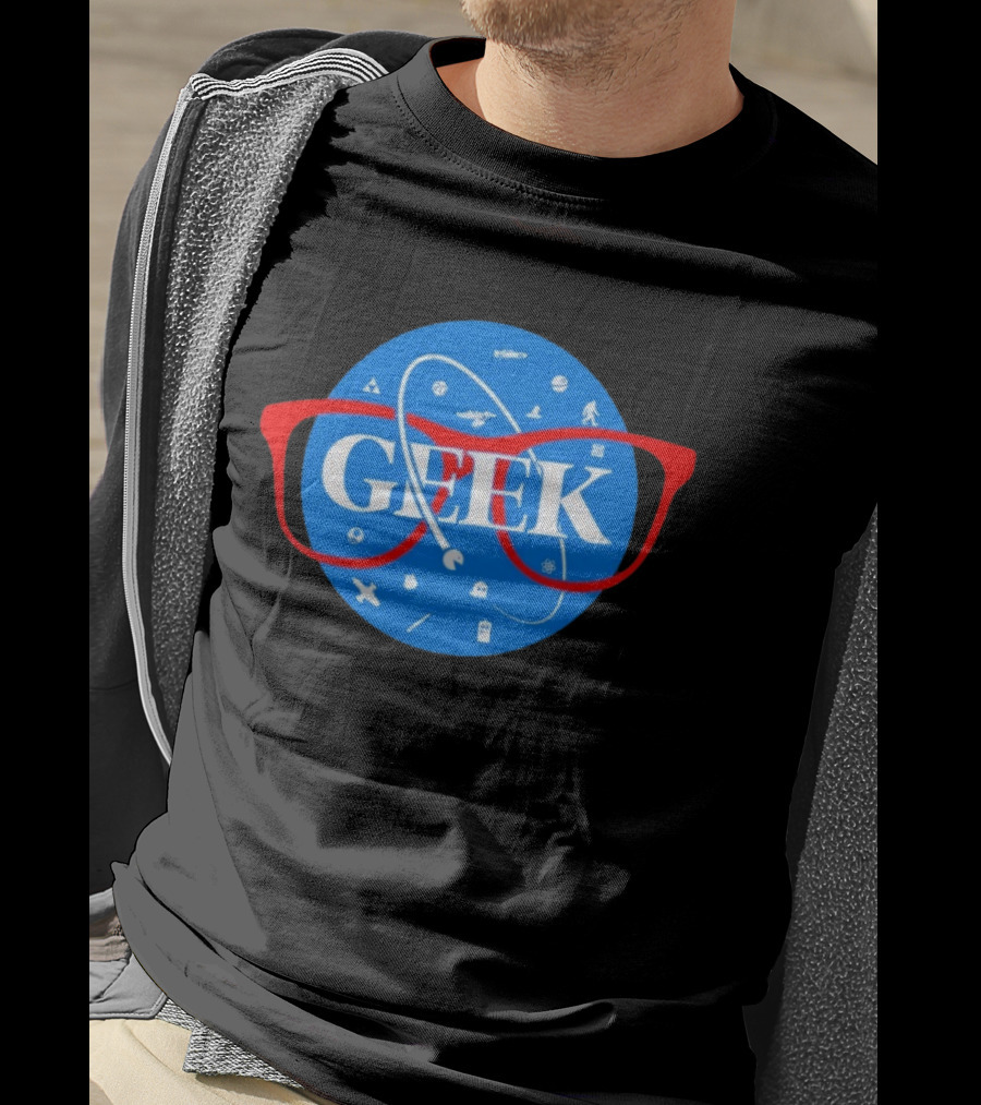 Geek Glasses Space Icons Distressed Patch T-Shirt