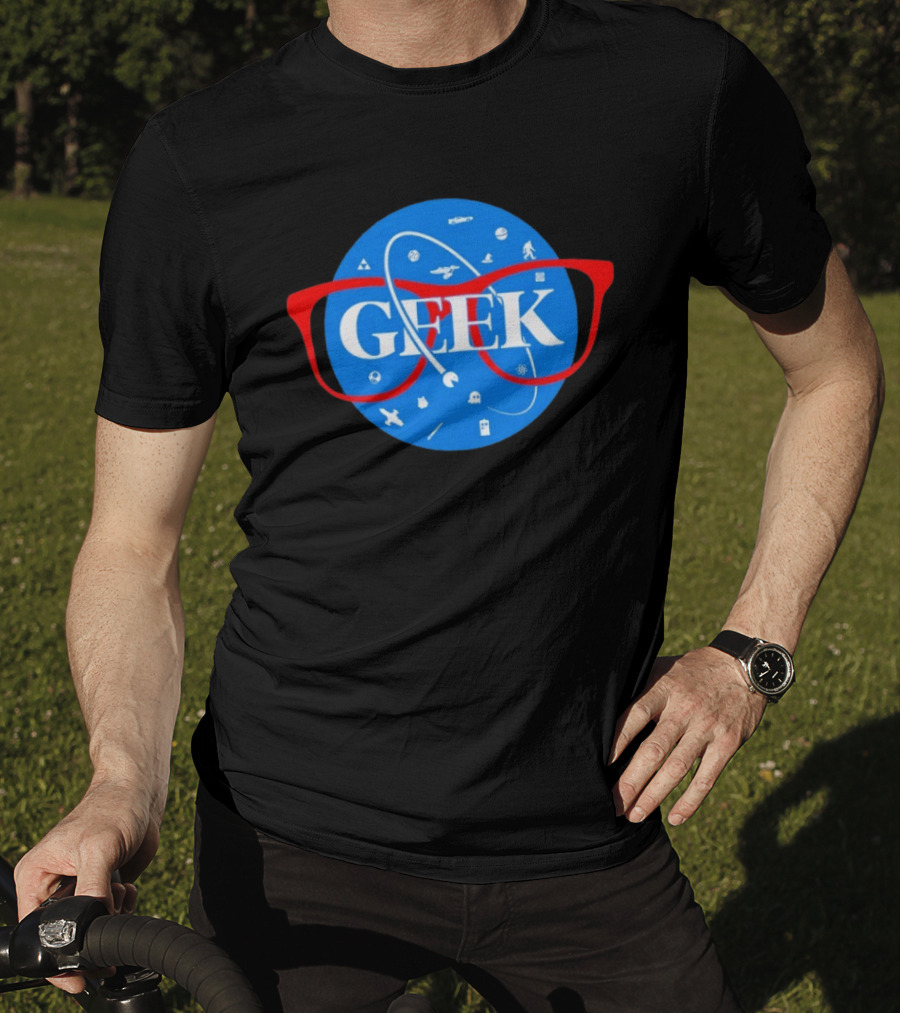 Geek Glasses Space Icons Distressed Patch T-Shirt