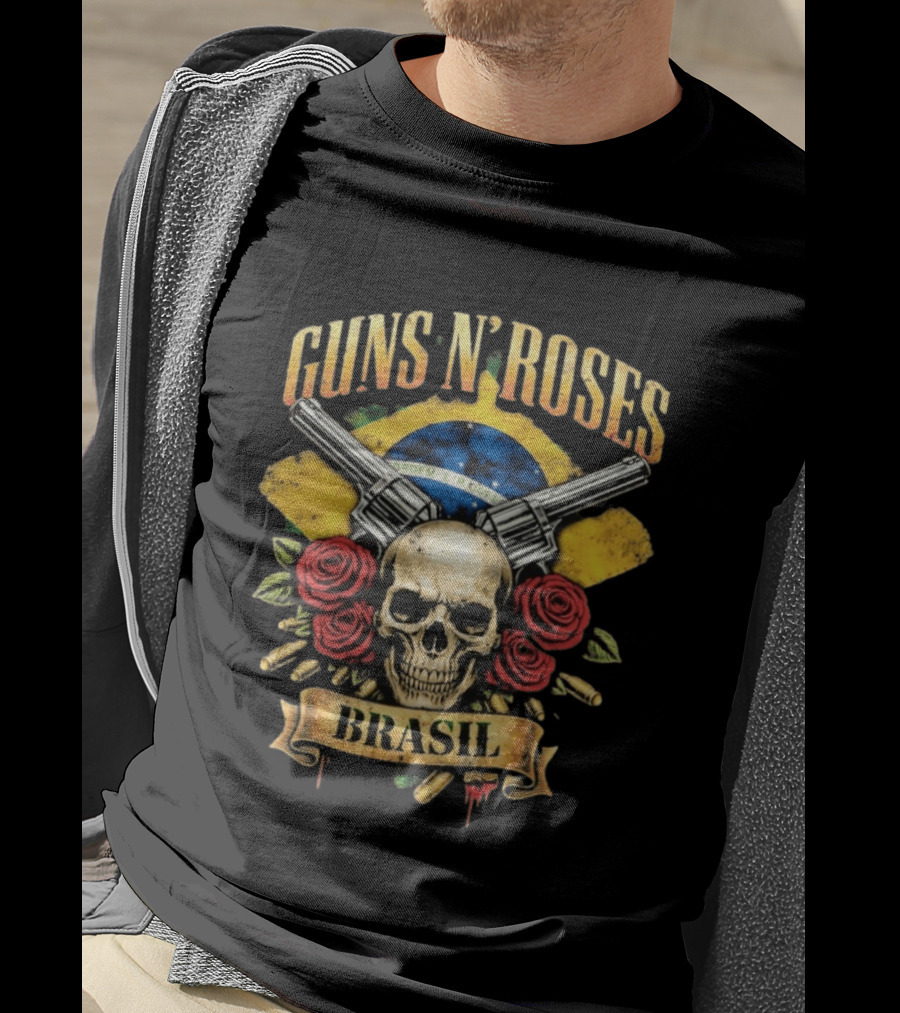 Guns N' Roses Brasil Skull Flag Roses Guns 2026 T-Shirt