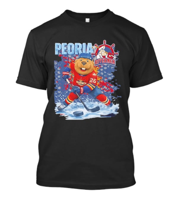 Rocky Peoria Rivermen Hockey Beaver Mascot Skating T-Shirt