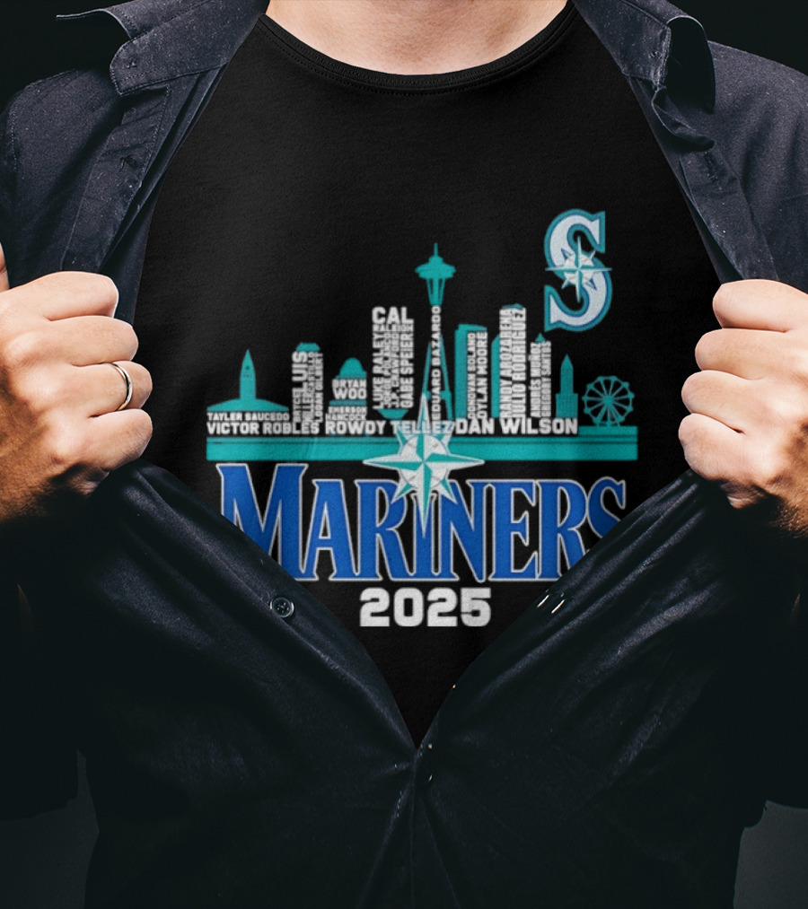 Seattle Mariners 2025 City Skyline Player Names Iconic S T-Shirt