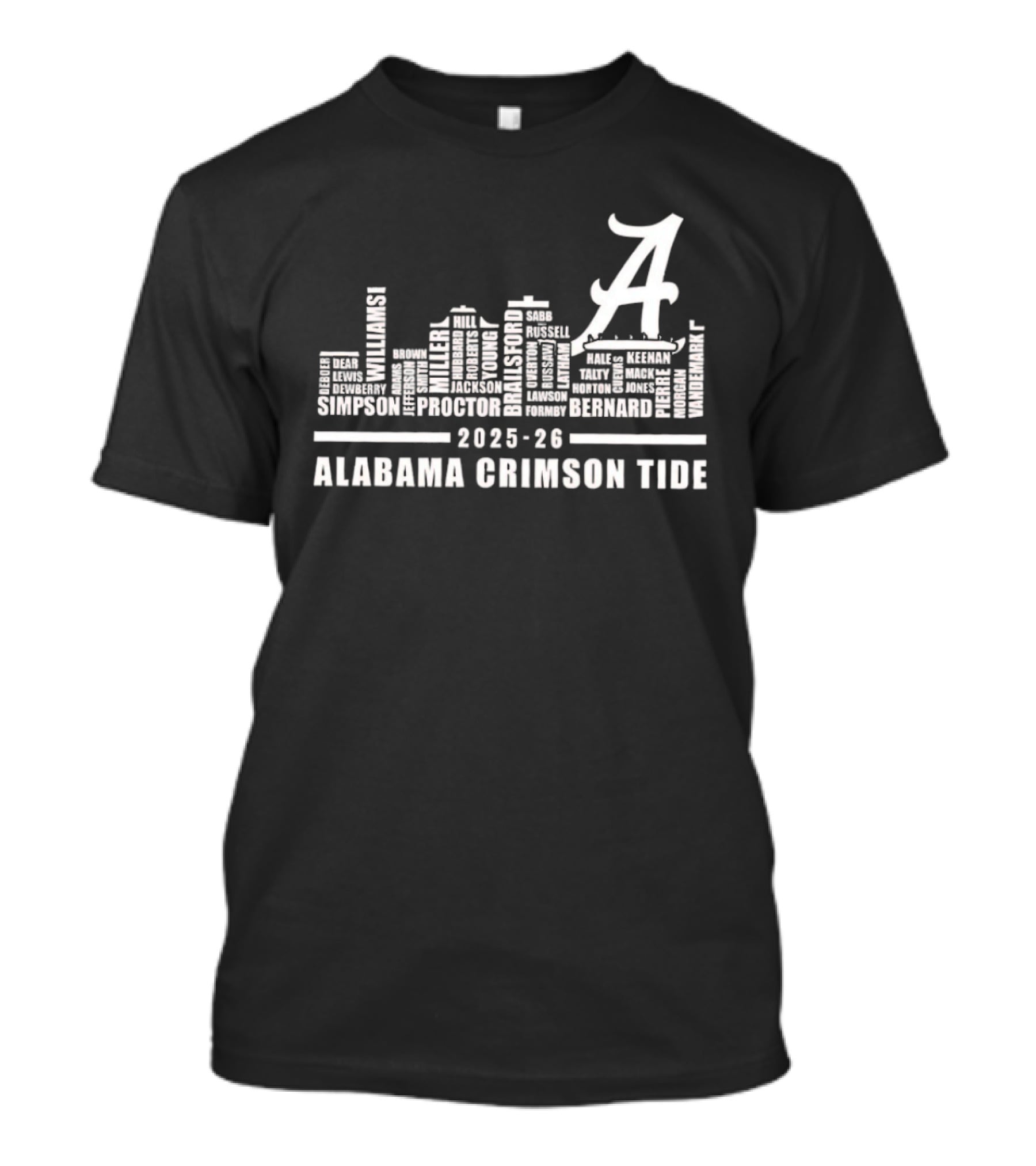 2025 26 Alabama Crimson Tide Skyline City Player Names T-Shirt