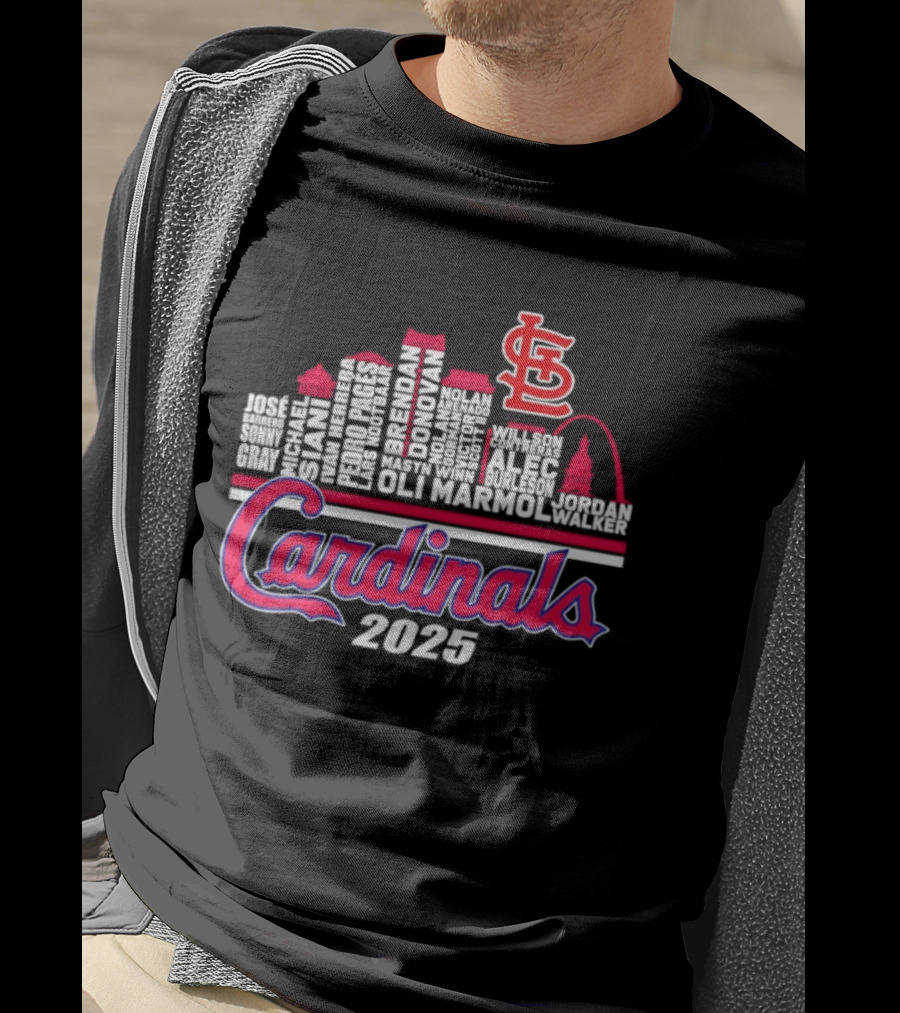 St Louis Cardinals Player Names City Skyline 2025 T-Shirt