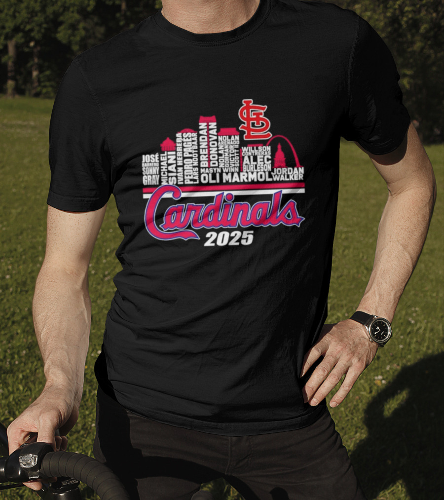 St Louis Cardinals Player Names City Skyline 2025 T-Shirt
