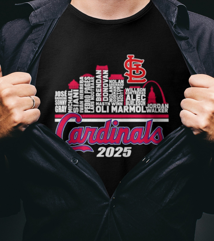 St Louis Cardinals Player Names City Skyline 2025 T-Shirt
