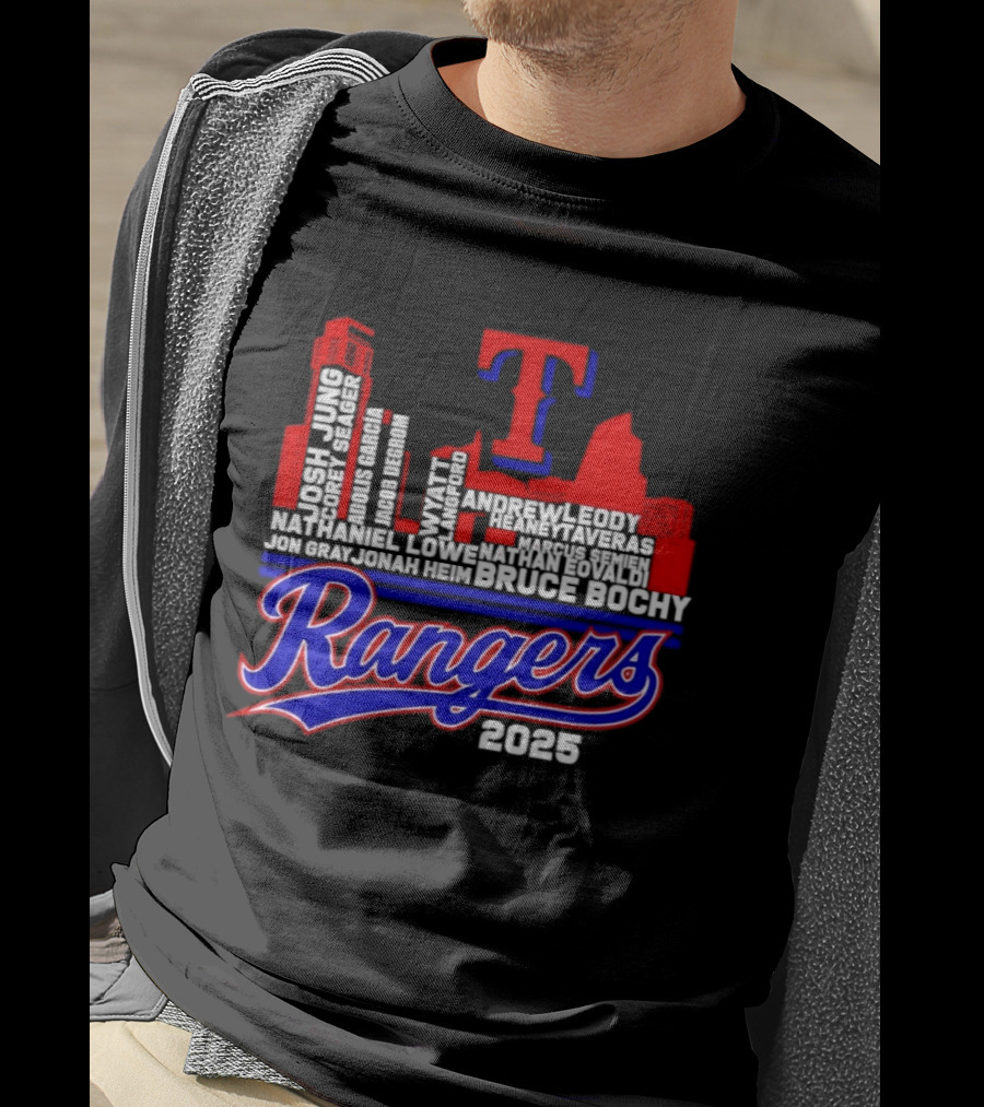 Texas Rangers 2025 City Skyline Players Names Bruce Bochy T-Shirt