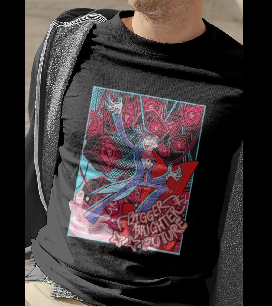 Bigger Brighter Future Character With Energetic Imagery And Vintage TV Motif T-Shirt