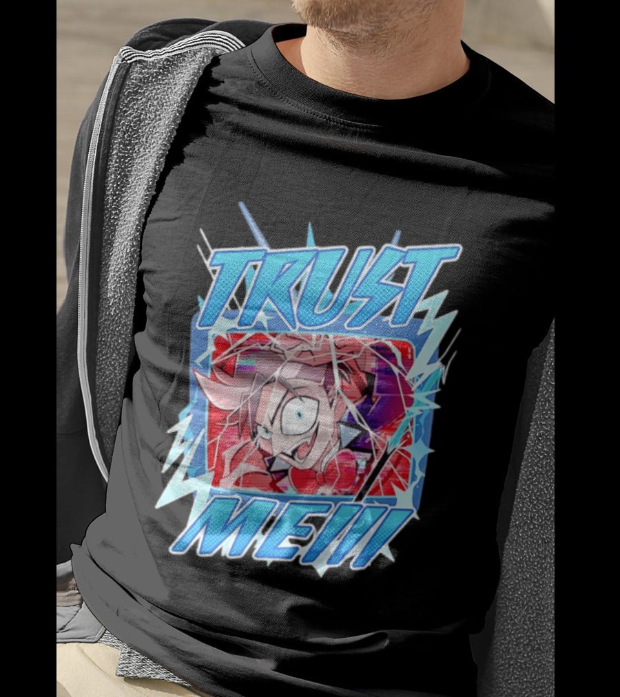 Hazbin Hotel Trust Me Cartoon Expression Blue Lightning T-Shirt