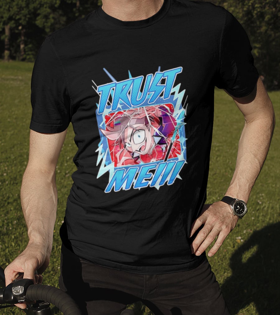 Hazbin Hotel Trust Me Cartoon Expression Blue Lightning T-Shirt