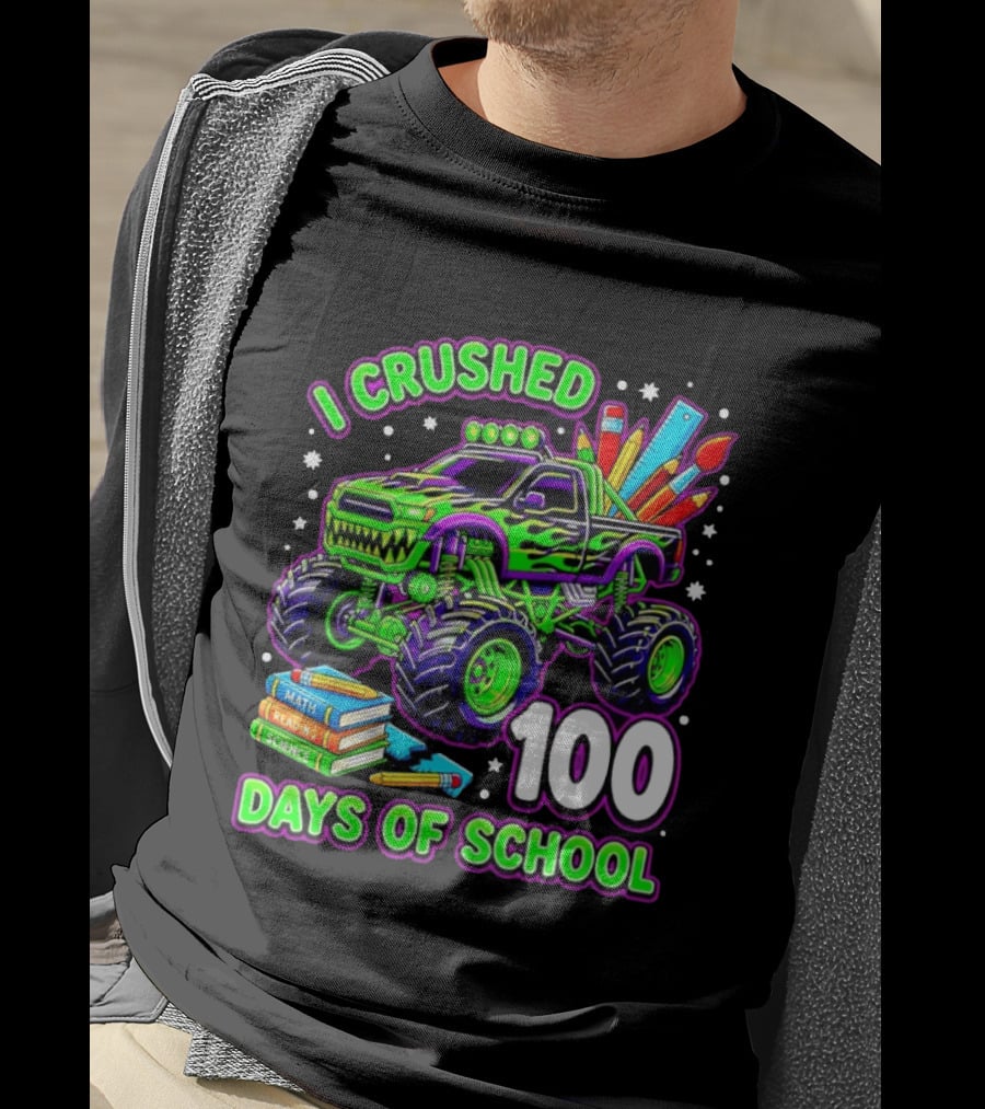 I Crushed 100 Days Of School Monster Truck Math Reading Science Book T-Shirt