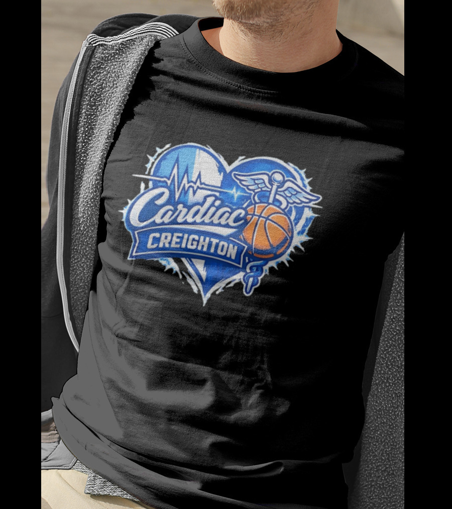 Cardiac Creighton Basketball Heartbeat Caduceus Basketball T-Shirt