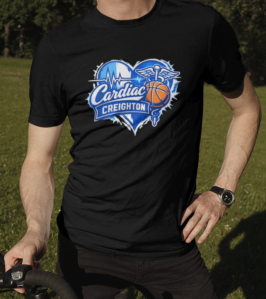 Cardiac Creighton Basketball Heartbeat Caduceus Basketball T-Shirt