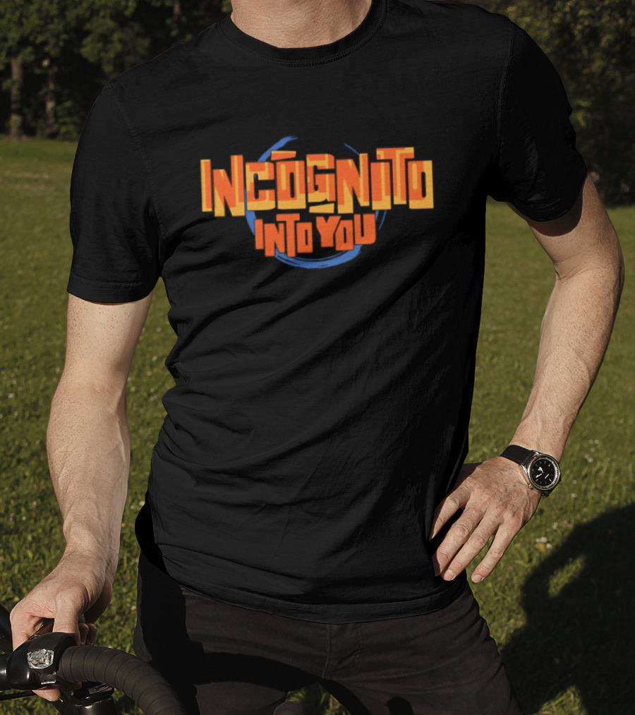 Incognito Into You Bold Orange Text With Blue Swirl T-Shirt